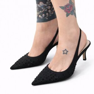 ✨ Black Beaded Slingback Heels ✨